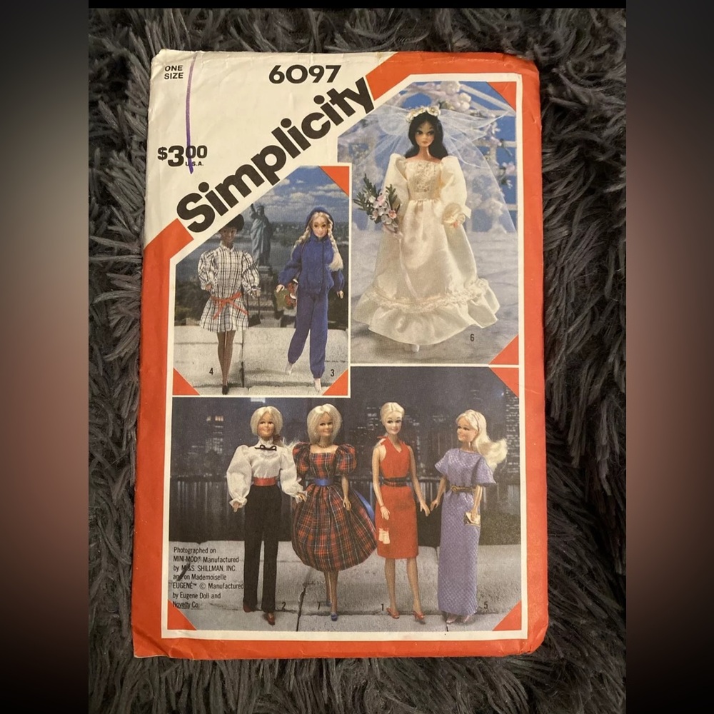 1983 Simplicity #6097 11.5” Pattern Doll Clothes Barbie Maxi